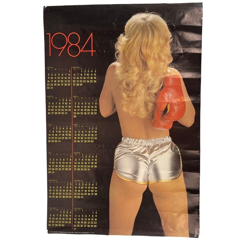 Vintage Boxing Girl 1984 Calendar Poster Verkerke 36” x 24”